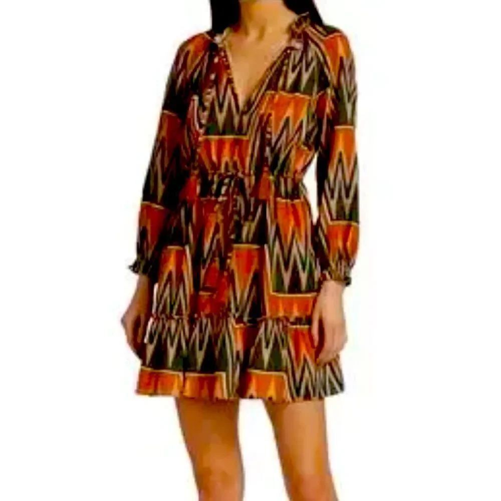 NWT Veronica Beard Danica Printed Button-Front Linen Midi Dress Small Orange